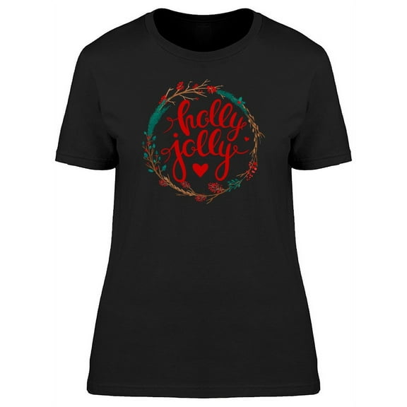 Holly Jolly Xmas Floral Wreath T-Shirt Women -Image by Shutterstock, Female XX-Large