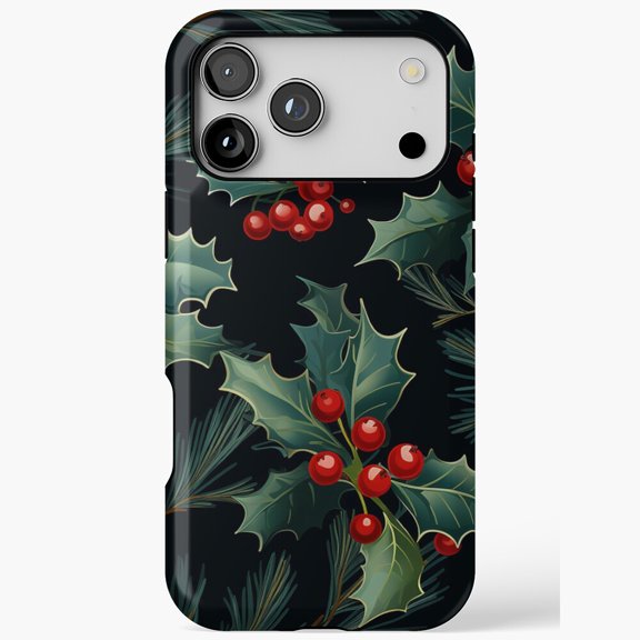 Holly Leaves Festive Pattern Case for iPhone 11 12 13 14 15 16 17 Pro Max