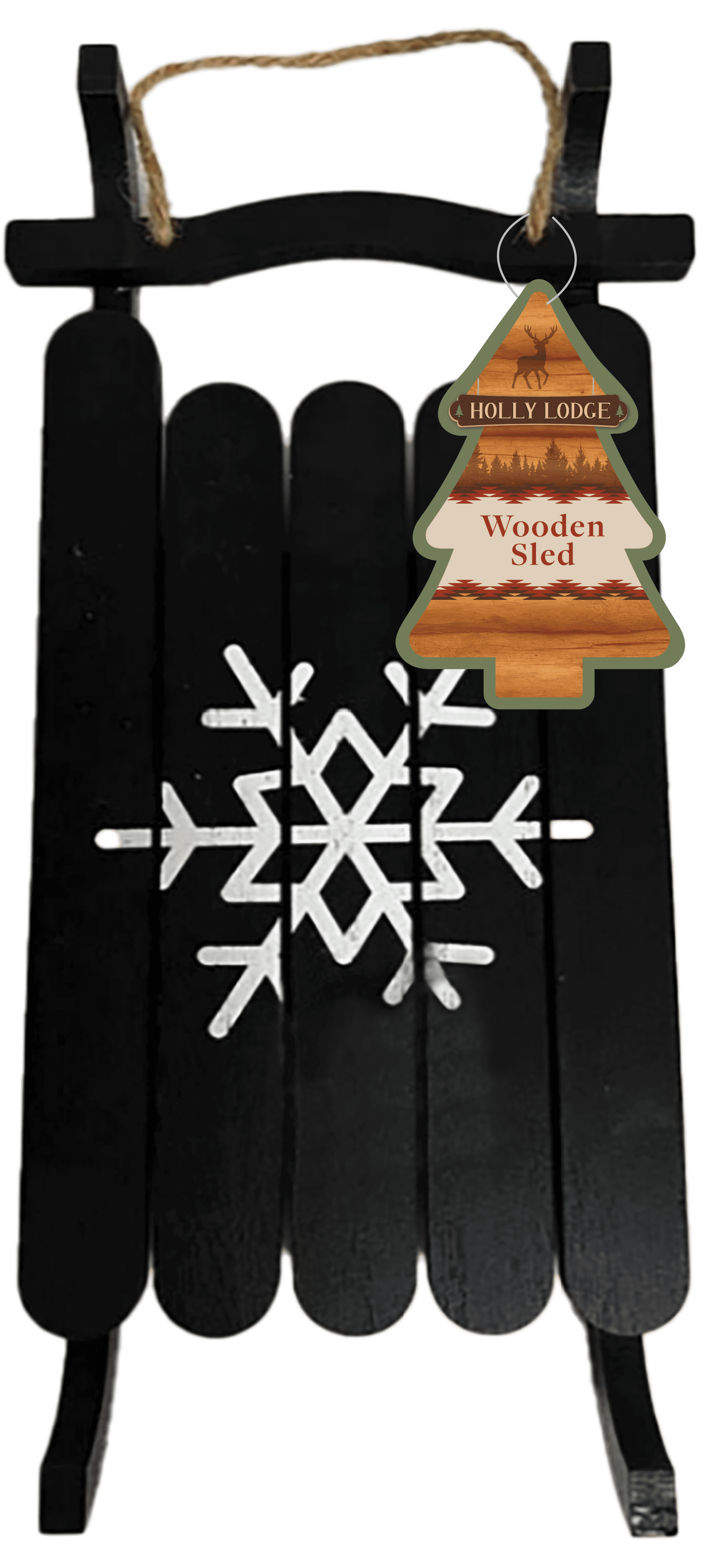 Holly Lodge Wooden Sled Decor