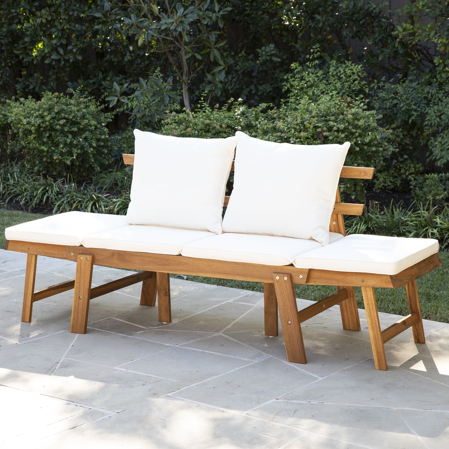Dolavon 78.5" Acacia Wood Outdoor Convertible Lounge Chair with Cushions