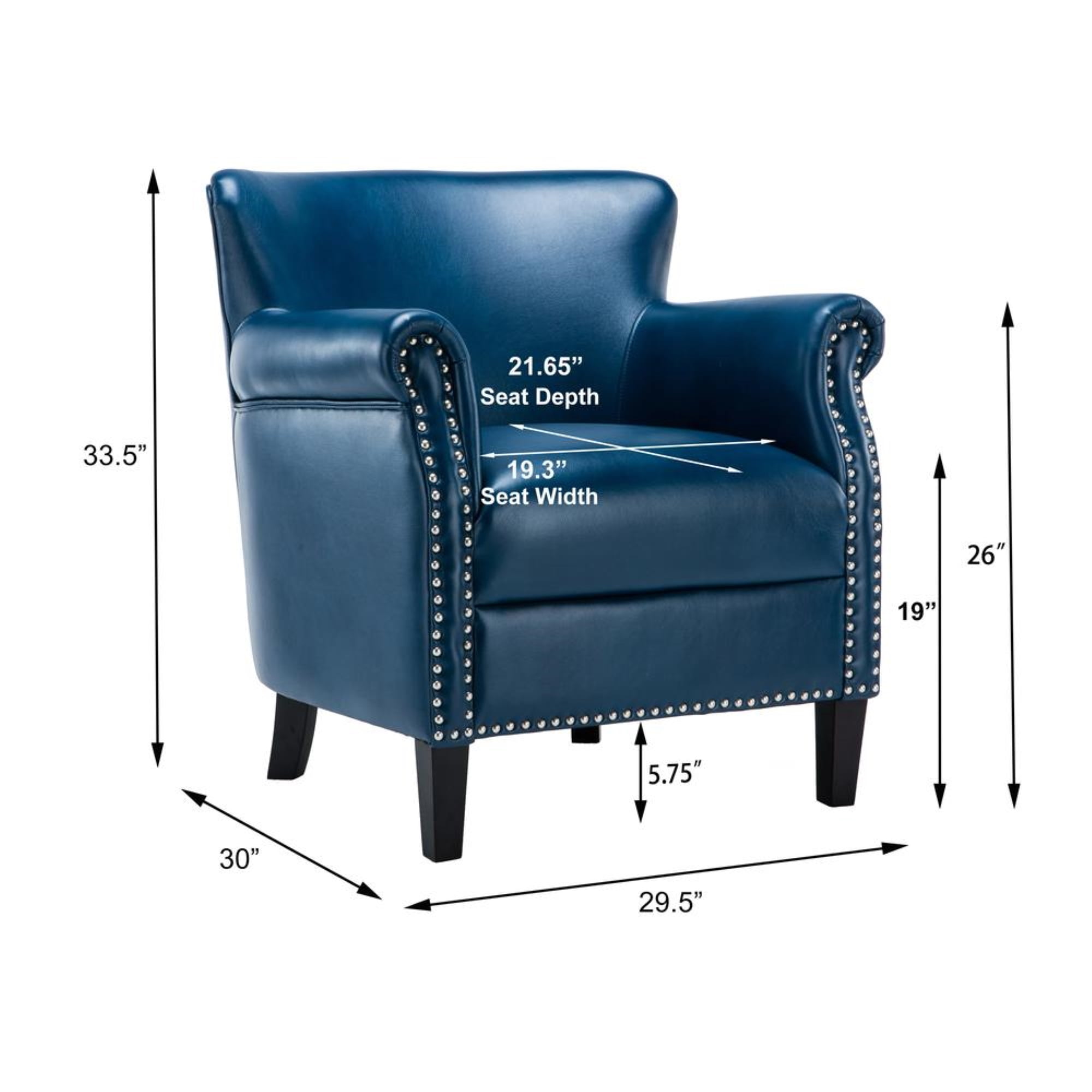 Navy Blue Leather Accent Chair with Wood Legs