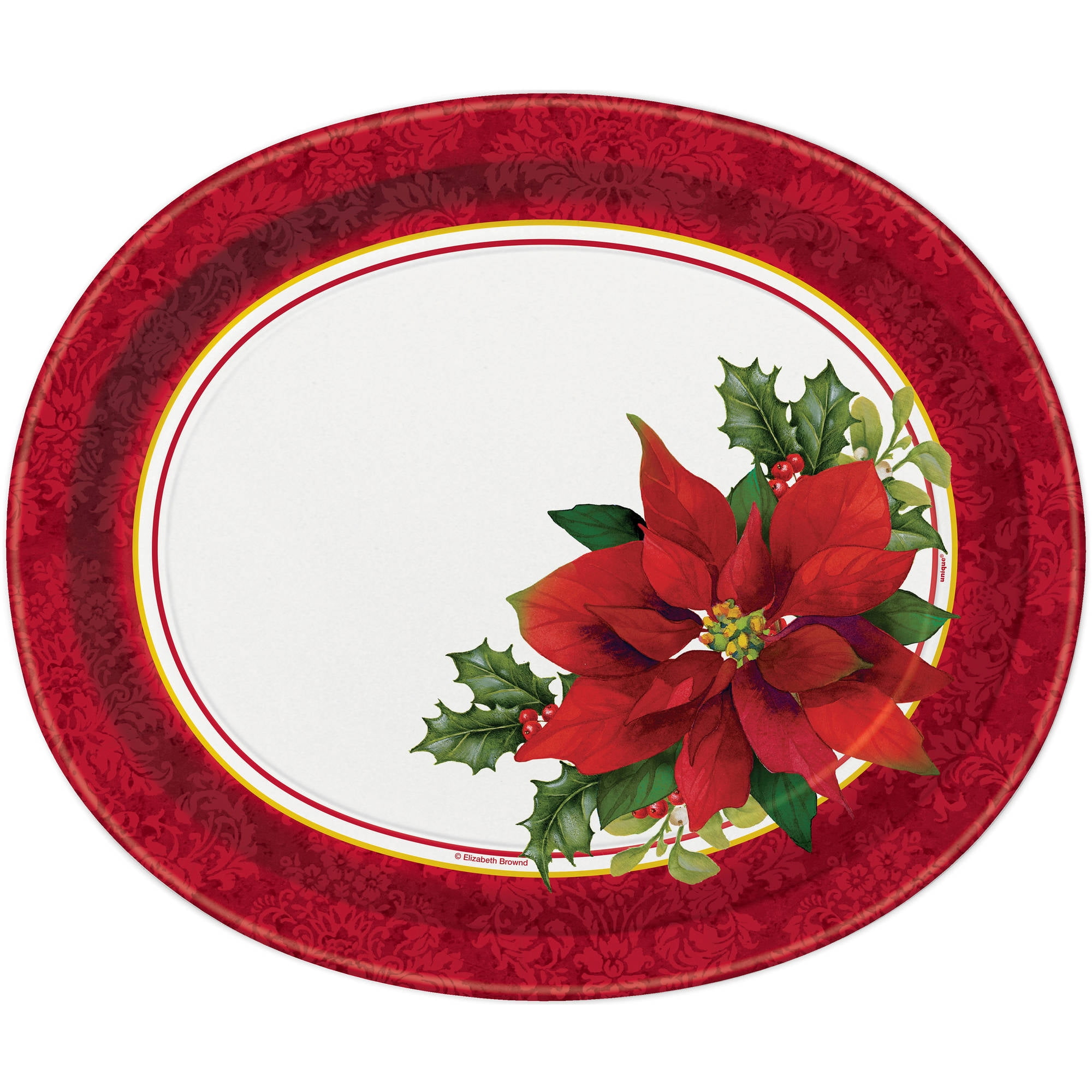 Suttmin 120 Pcs Christmas Poinsettia Party Supplies Tableware Set Including  60 12'' Christmas Oval Paper Plates with 60 9 oz Christmas Paper Cups