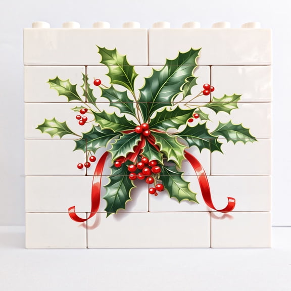 Holly Printed Building Block Sign Gifts for Christmas and Valentine's Day,Customized Block Plaque Gift for Family Friends Sisters