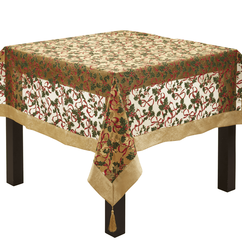 Fennco Styles Holly Ribbon Placemats - Set Of 4 Christmas Table Mats Gold Border