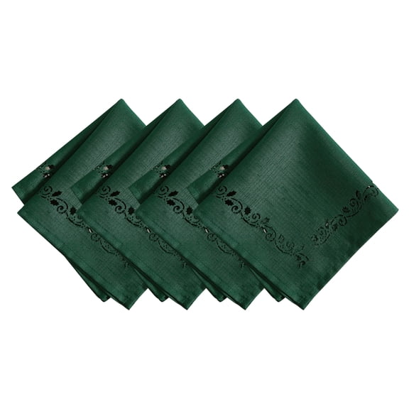 Elrene Home Fashions Holly Scroll Laser Cut Napkins, Set of 4, Green, 17" x 17"
