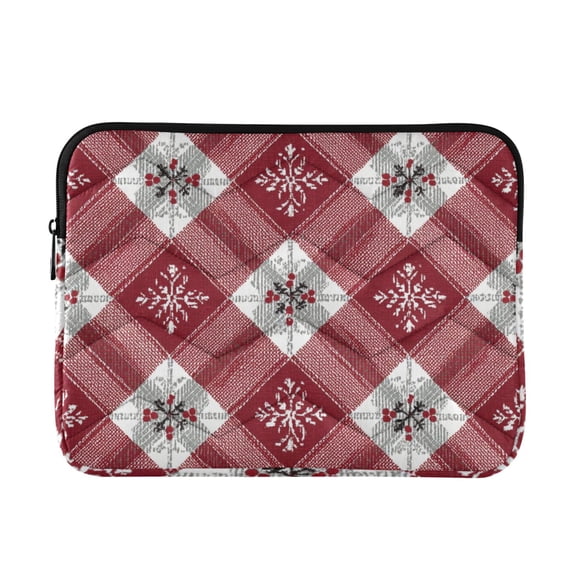 Holly Snowflakes Christmas Pattern on Red Plaids Quilted Laptop Protective Cases Computer Sleeves Tablet Bags Briefcases M