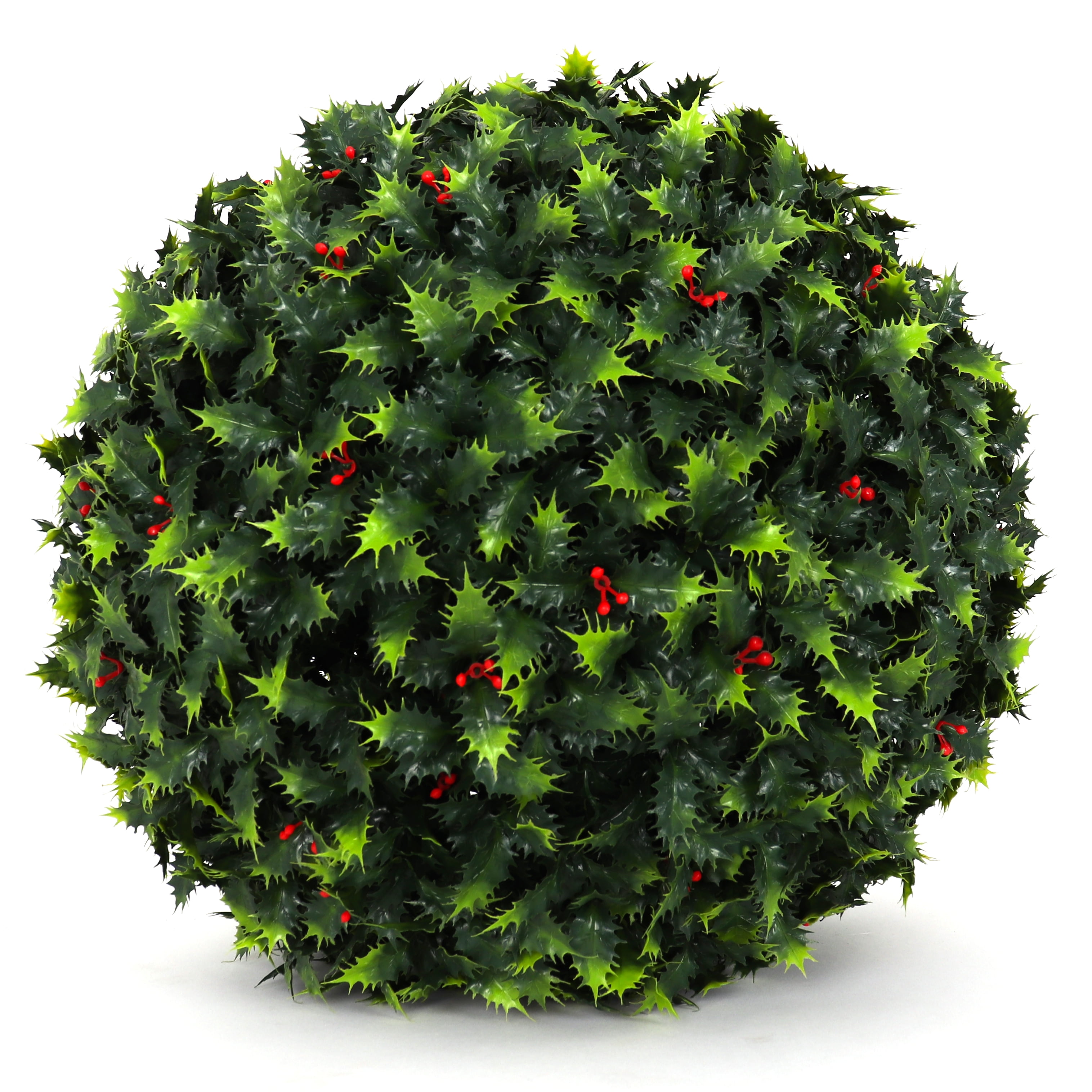 19" Green and Red Artificial Holly Topiary Ball Set