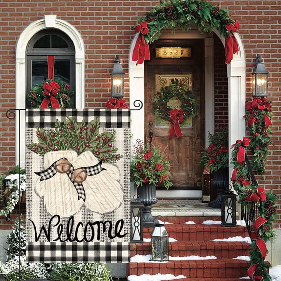Holly Welcome Winter Garden Flag 12x18 Buffalo Plaid Double Sided Outdoor Rustic Decor