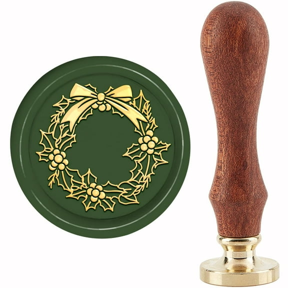 Holly Wreath Christmas Wax Seal Stamp Pine Cones Mistletoe Sealing Stamp X'Mas EVE 30mm/1.18inch Removable Brass Head with Wooden Handle for Christmas Gift Invitations Greeting Cards Wrap diy