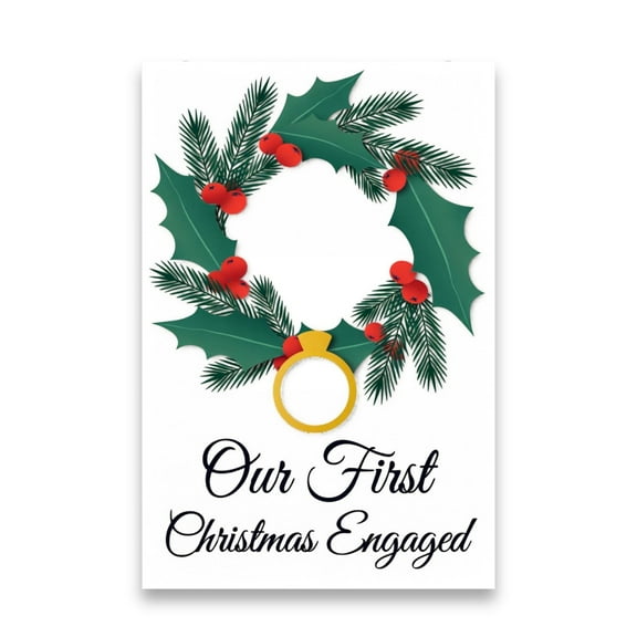 Holly Wreath Wall Art - Newly Engaged Couples - 13x19 Poster Print - Home Decor