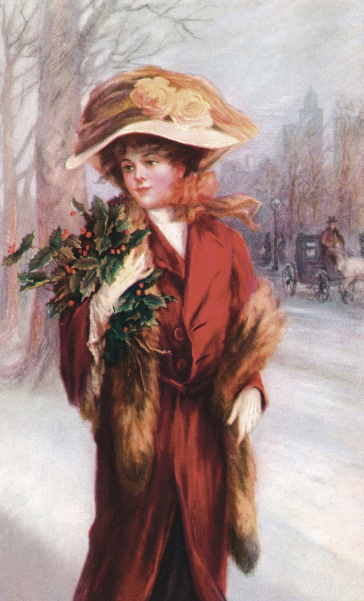 Holly lady c1910 Canvas Art - Unknown (24 x 36)