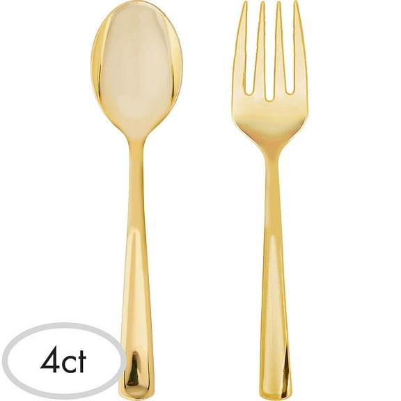 HollyDel St. Patrick's Day Drinkware & Serveware, Tableware; Gold Plastic Serving Forks & Spoons 4ct
