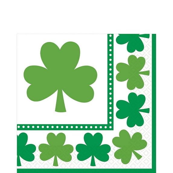 HollyDel St. Patrick's Day Drinkware & Serveware, Tableware; Lucky Shamrock Lunch Napkins 16ct