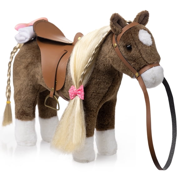 HollyHOME 11 Inch Horse Stuffed Animal Chocolate Pony Plush Toy for Pretend Play Soft Cuddly Equine Gift for Kids