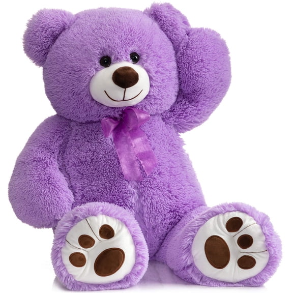 HollyHOME 36 Inch Giant Teddy Bear Stuffed Animal Plush with Footprints Large Soft Big Bear for Kids Girls Boys Adults Cuddly Gift for Birthday Valentine Purple