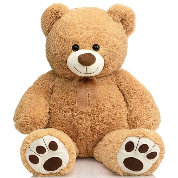 HollyHOME 36 Inch Giant Teddy Bear Stuffed Animal Plush with Footprints Large Soft Big Bear for Kids Girls Boys Adults Cuddly Gift for Birthday Valentine Tan
