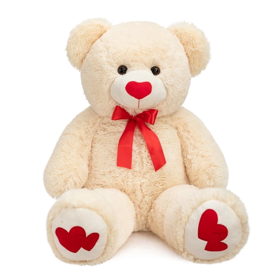 HollyHOME 36 inch Big Teddy Bear with Red Heart Large Giant Plush Toy Stuffed Animal for Girlfriend Wife and Kids Valentine's Day Gift Beige