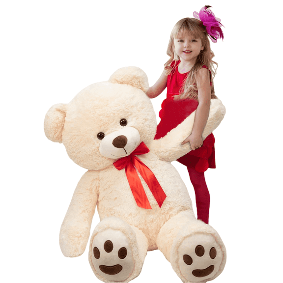 HollyHOME Big Teddy Bear Plush Toy Stuffed Animal Giant Teddy Bear with Footprints for Girlfriend Kids 35 inch Beige