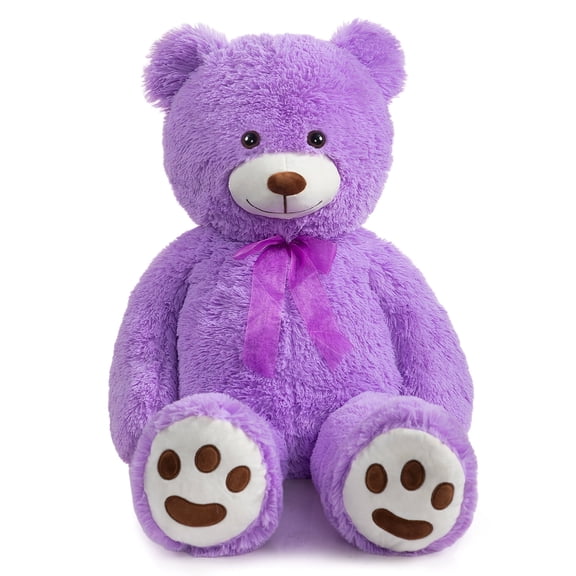 HollyHOME Big Teddy Bear Plush Toy Stuffed Animal Giant Teddy Bear with Footprints for Girlfriend Kids 35 inch Purple