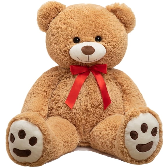 HollyHOME Big Teddy Bear Plush Toy Stuffed Animal Giant Teddy Bear with Footprints for Girlfriend Kids 35 inch Tan