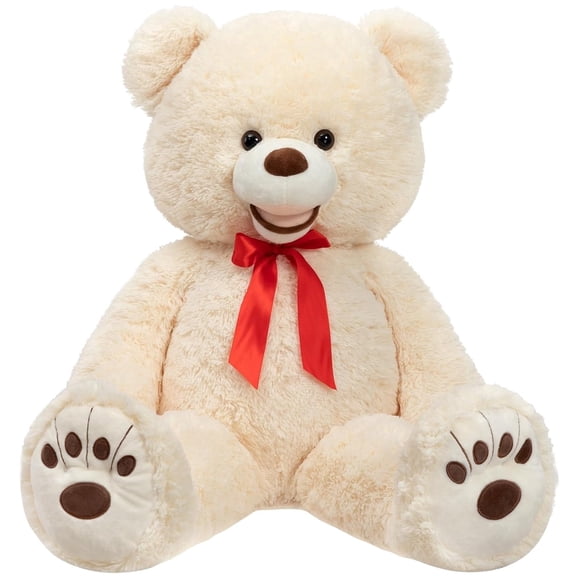 HollyHOME Big Teddy Bear with Footprints Stuffed Animal Plush Cute Giant Teddy Bear Soft Bear for Girlfriend Kids 35 inch Beige