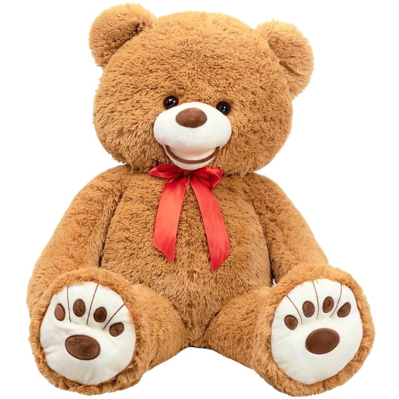 HollyHOME Big Teddy Bear with Footprints Stuffed Animal Plush Cute Giant Teddy Bear Soft Bear for Girlfriend Kids 35 inch Tan