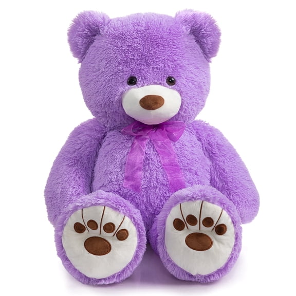 HollyHOME Big Teddy Bear with Footprints Stuffed Animal Plush Cute Giant Teddy Bear Soft for Girlfriend Kids 35 inch Purple