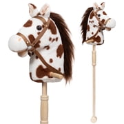 HollyHOME 36 Inch Stick Horse Plush Handcrafted Hobby Horse with Wooden Handle Real Pony Neighing and Galloping Sounds Pretend Play for Kids Appaloosa