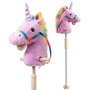 HollyHOME 36 Inch Unicorn Stick Horse Handcrafted Hobby Horse with Wooden Handle Real Pony Neighing and Galloping Sounds Pretend Play for Kids Purple