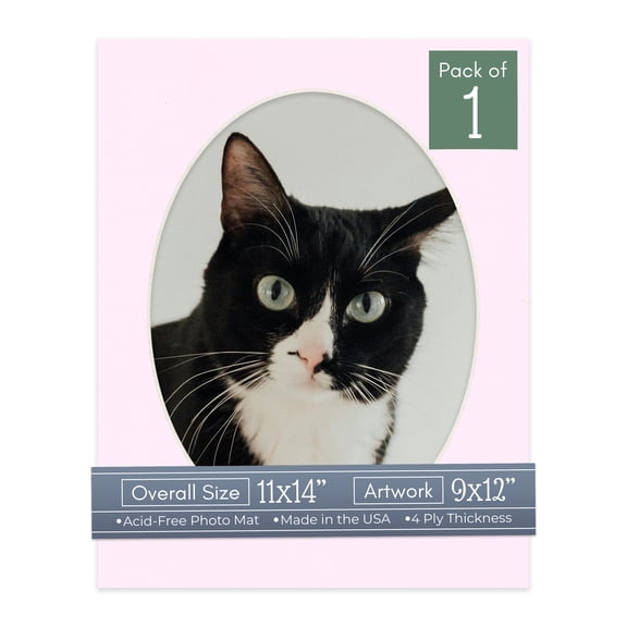 Hollyhock Pink Picture Frame Mat for 11x14 Frames - Oval Opening for 9x12 Photos - 1 Mat