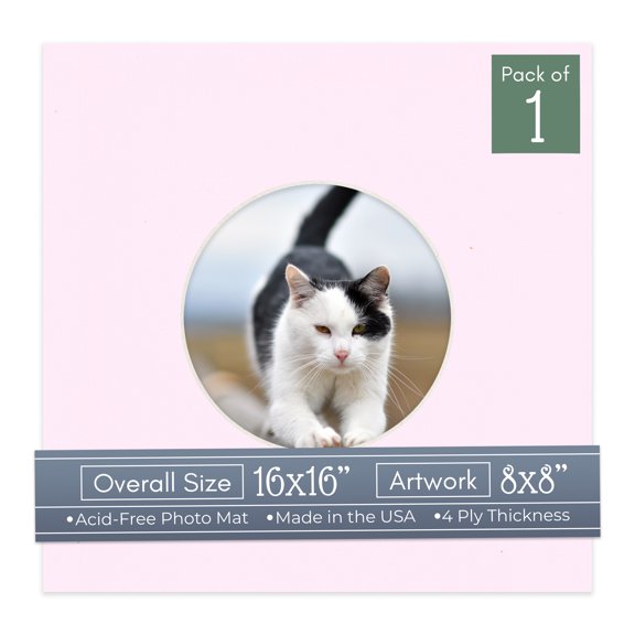 Hollyhock Pink Picture Frame Mat for 16x16 Frames - Circle Opening for 8x8 Photos - 1 Mat