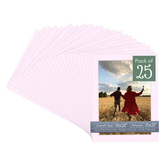 Hollyhock Pink Picture Frame Mat for 18x24 Frames - Fits 15x21 Photos - 25 Mats