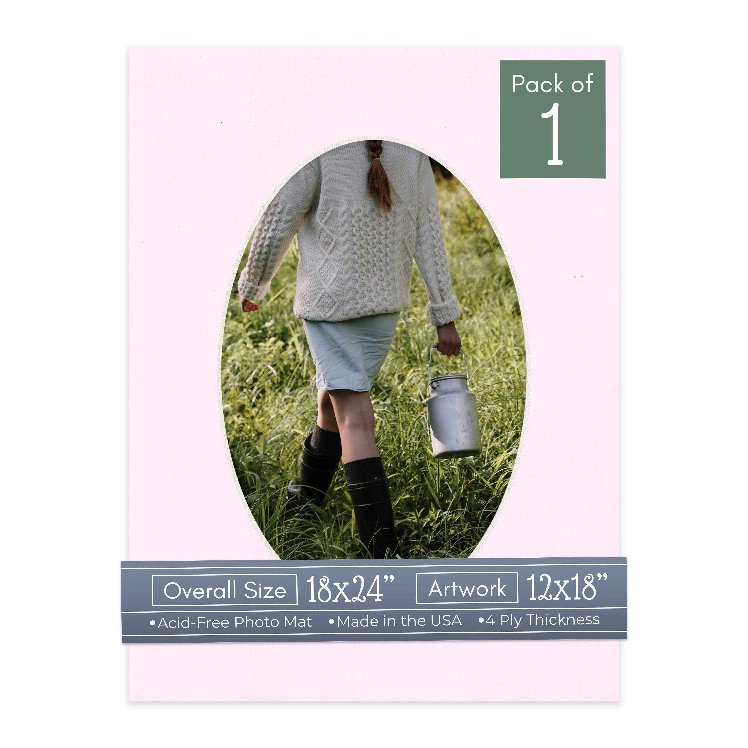 Hollyhock Pink Picture Frame Mat for 18x24 Frames - Oval Opening for 12x18 Photos - 1 Mat