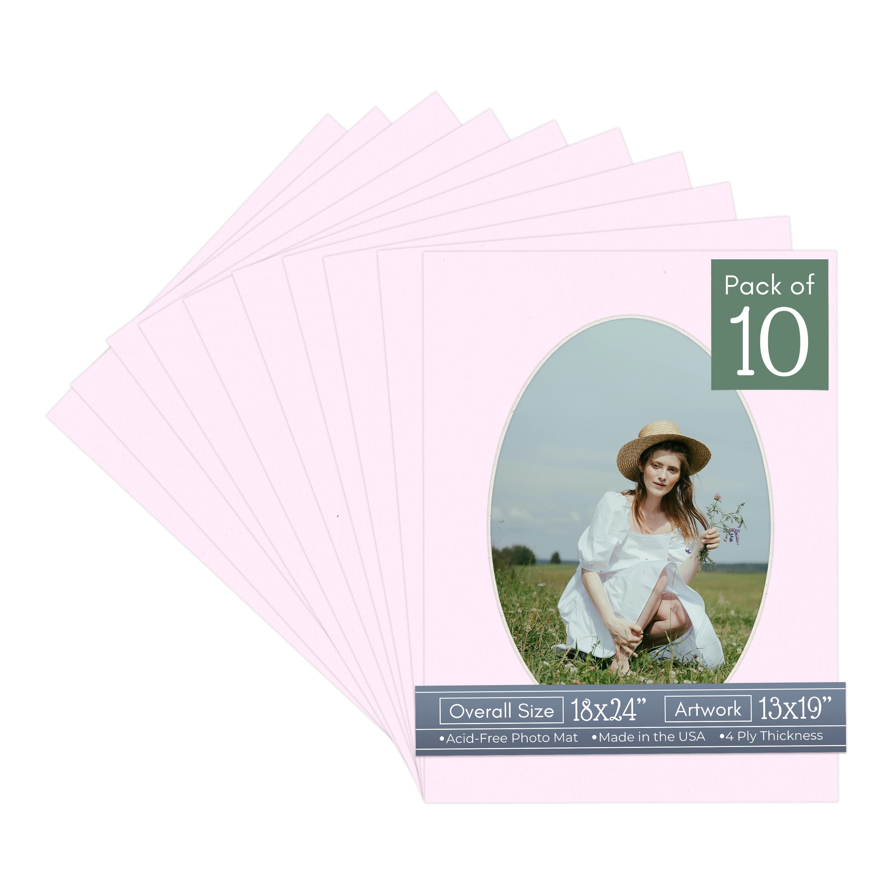 Hollyhock Pink Picture Frame Mat for 18x24 Frames - Oval Opening for 13x19 Photos - 10 Mats