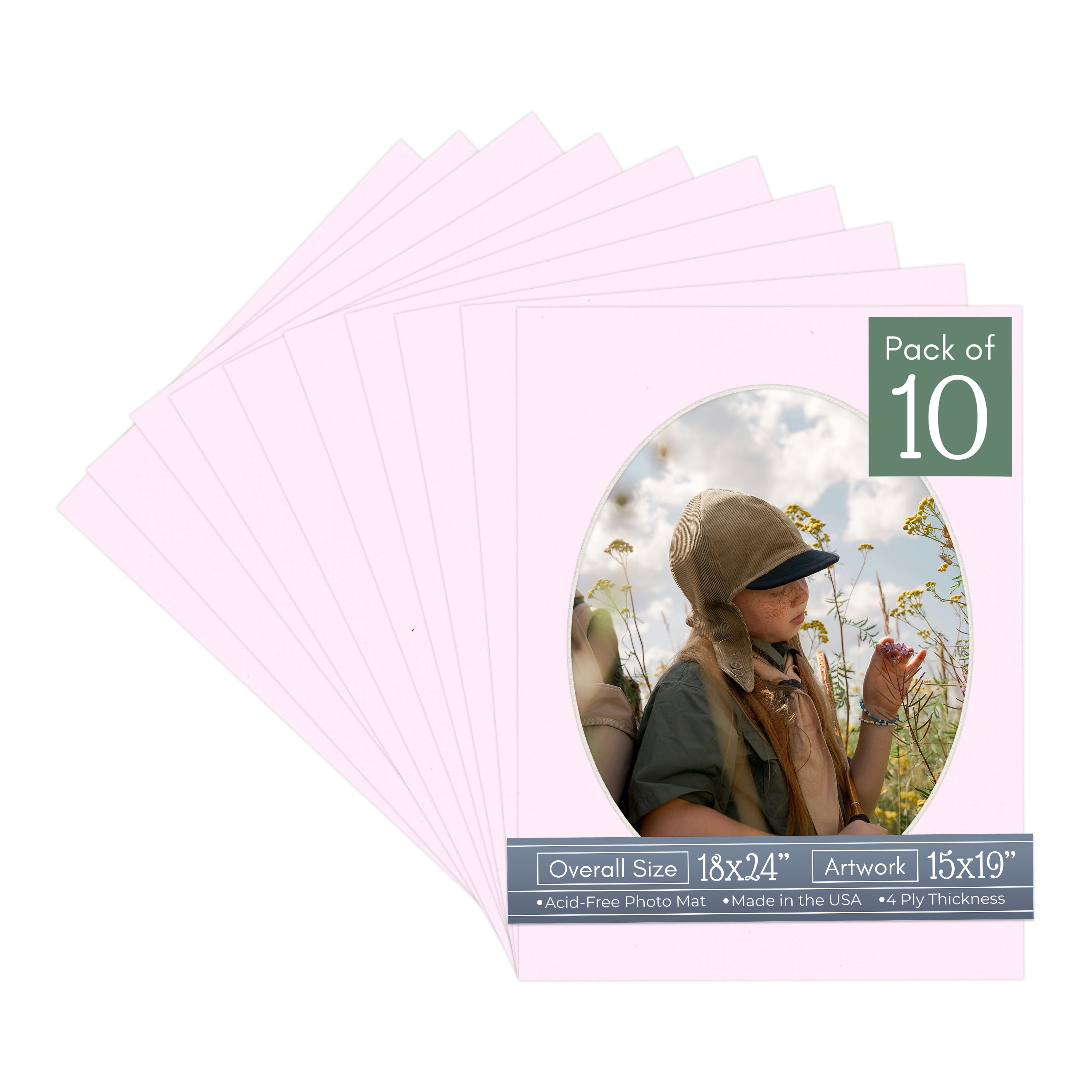 Hollyhock Pink Picture Frame Mat for 18x24 Frames - Oval Opening for 15x19 Photos - 10 Mats