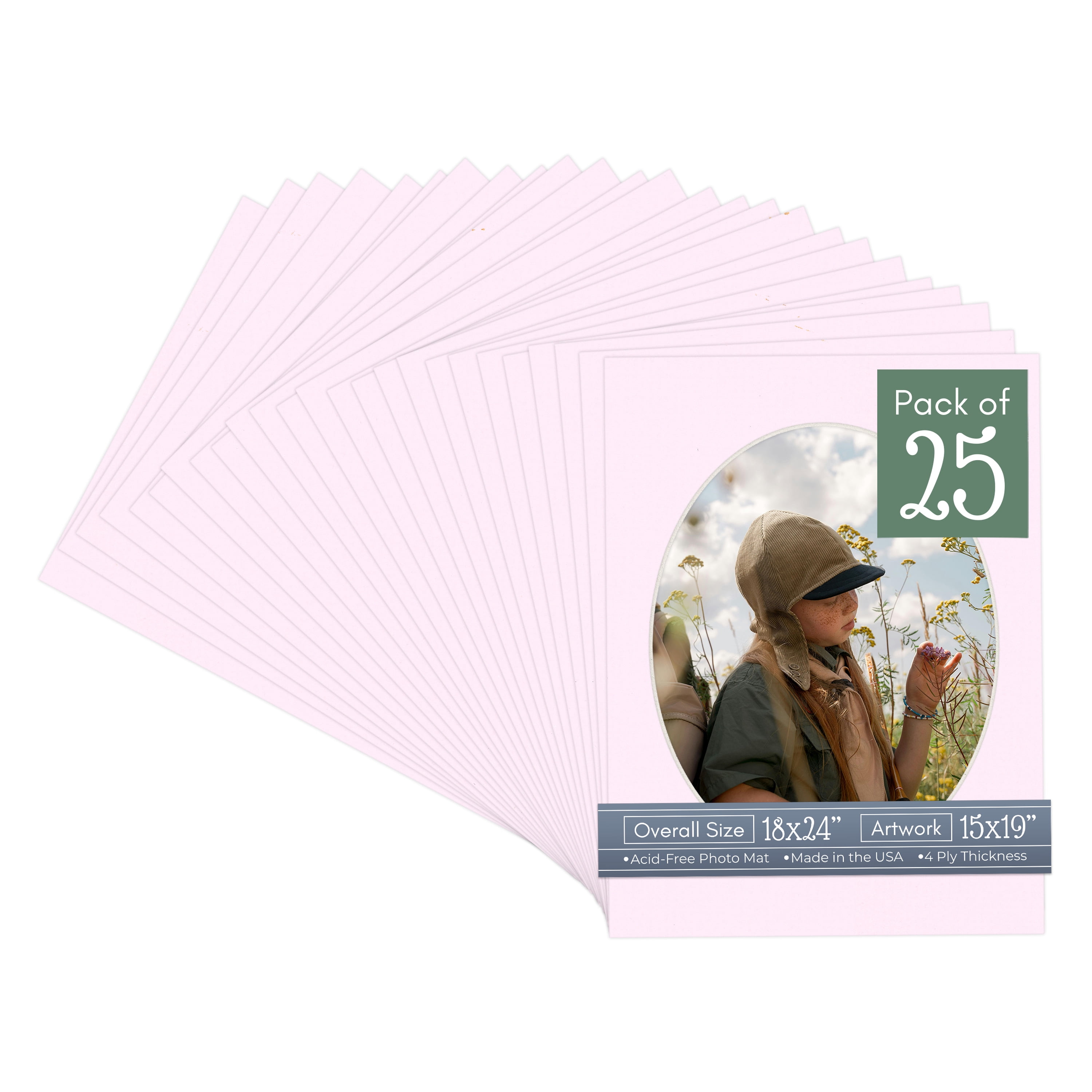 Hollyhock Pink Picture Frame Mat for 18x24 Frames - Oval Opening for 15x19 Photos - 25 Mats