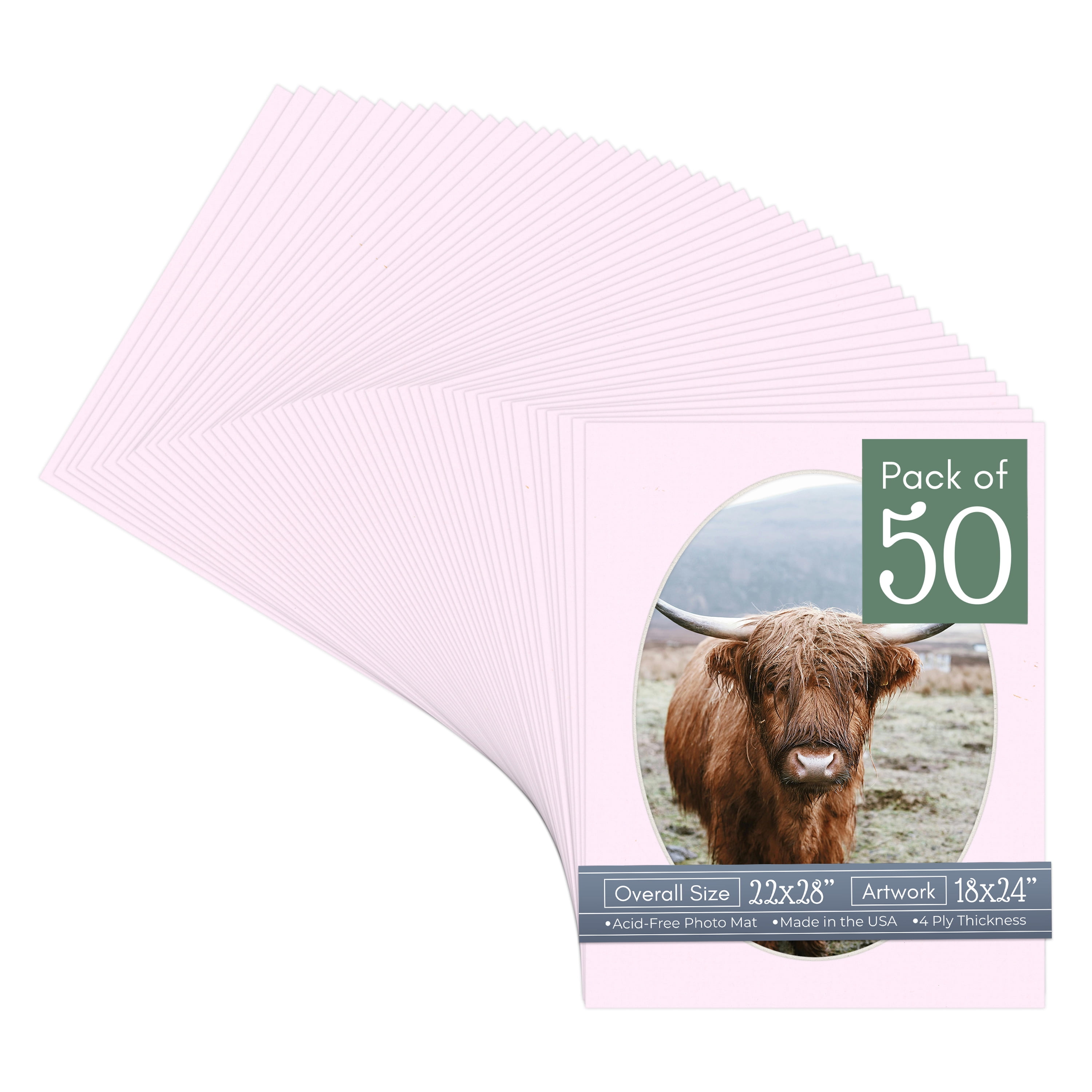 Hollyhock Pink Picture Frame Mat for 22x28 Frames - Oval Opening for 18x24 Photos - 50 Mats