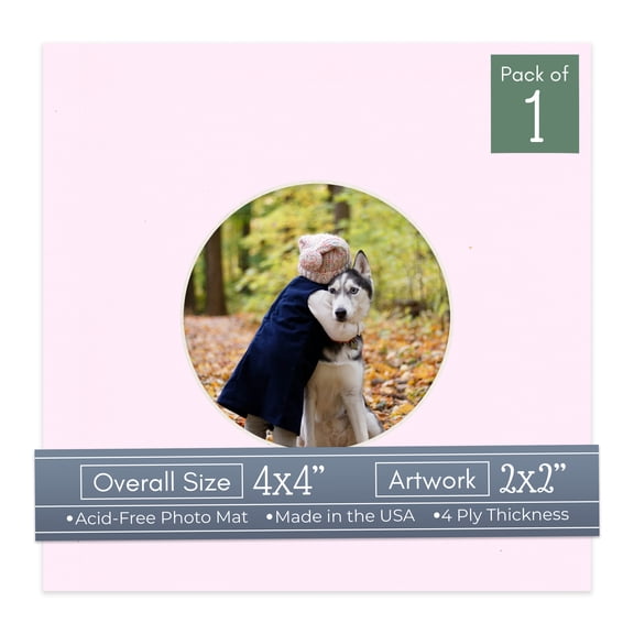 Hollyhock Pink Picture Frame Mat for 4x4 Inch Frames - Circle Opening for 2x2 Photos - 1 Mat