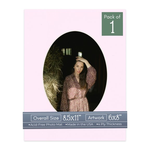 Hollyhock Pink Picture Frame Mat for 8.5x11 Frames - Oval Opening for 6x8 Photos - 1 Mat
