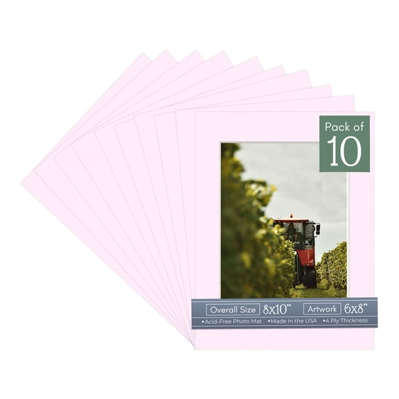 Hollyhock Pink Picture Frame Mat for 8x10 Frames - Fits 6x8 Photos - 10 Mats
