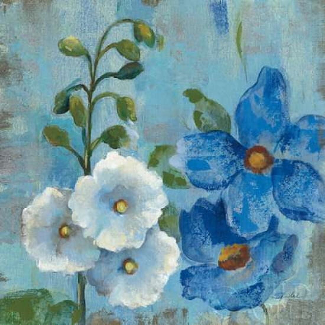Hollyhocks and Blue Flowers I Canvas Art - Silvia Vassileva (24 x 24)