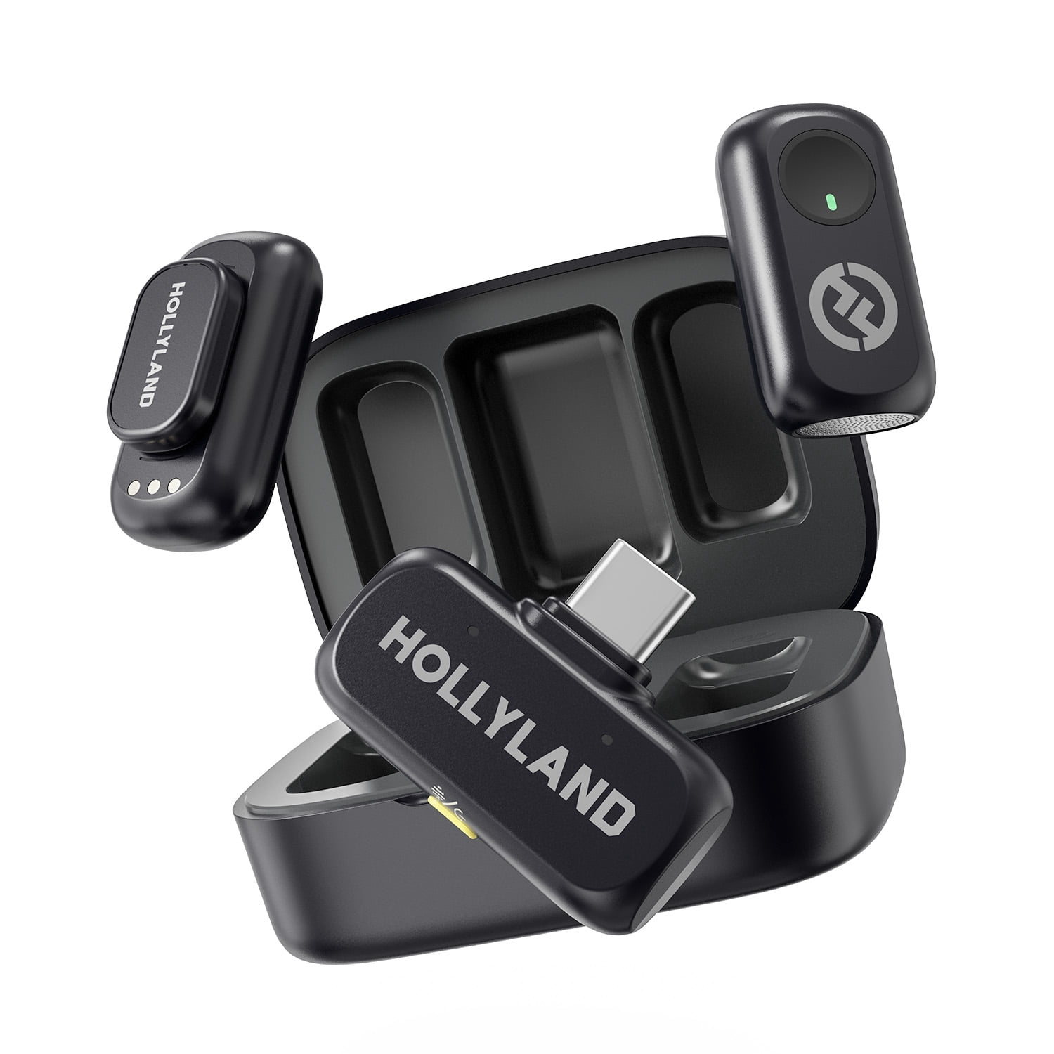 Micrófono inalámbrico de solapa Hollyland Lark A1 DUO para iPhone 17/16/15 y Android, mini mic magnético para grabación de video (receptor USB-C + 2 transmisores + estuche de carga)