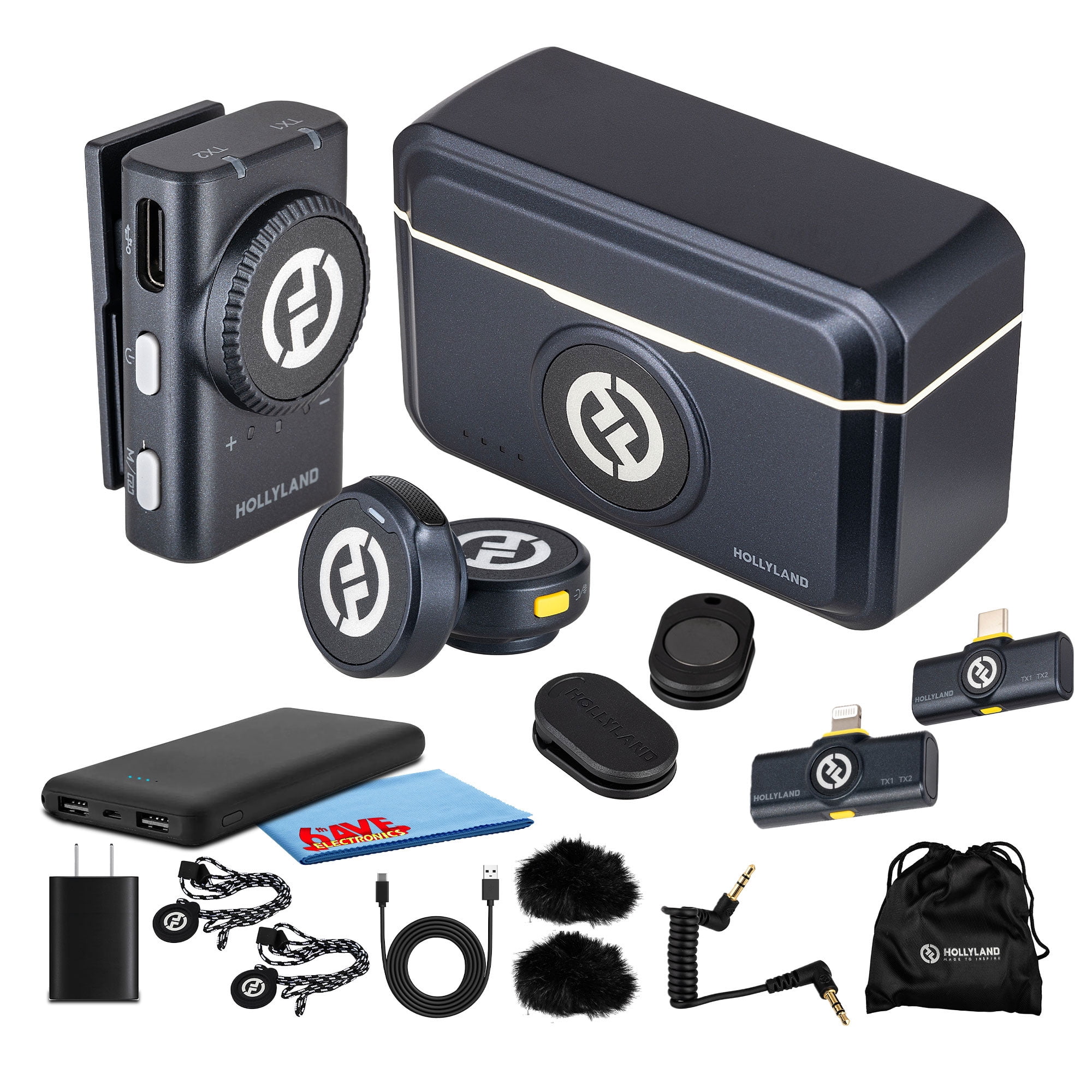 Hollyland LARK M2 DUO Wireless Lavalier Microphone System for Camera/iPhone/Android/Laptop 2-Person, 2.4GHz Clip-On Mic with Noise Cancellation 30Hr Battery For Vidoe Recorning and Streaming Bundle