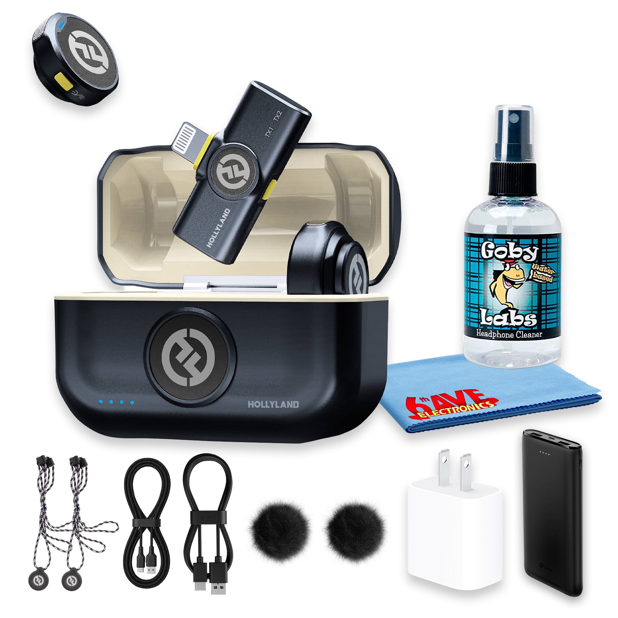 Hollyland LARK M2 DUO Wireless Microphone for iPhone Lightning, Dual Lavalier Mics, 2-Person Recording, 48kHz, 1000 ft Range, Shine Charcoal (Bundle)