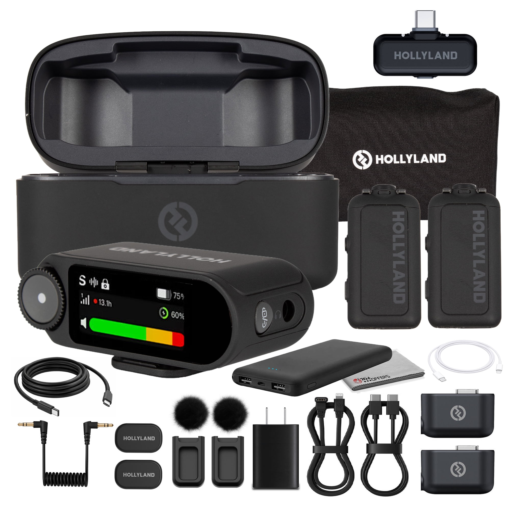 Hollyland LARK MAX 2 Combo Wireless Microphone System Bundle with Cables, 2-Person 2.4GHz Mic Kit for Camera and Phone