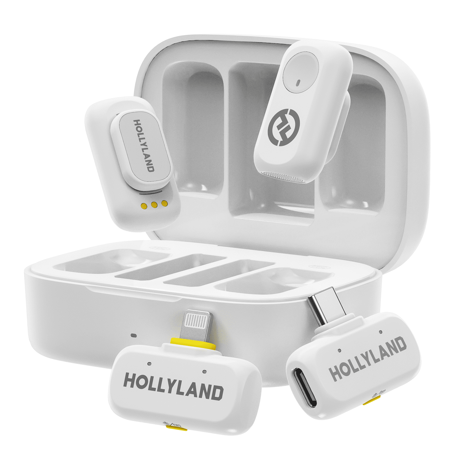 Hollyland Lark A1 Wireless Mini Microphone for iPhone & Android, 48kHz/24-bit, 3-Level Intelligent Noise Cancel, Microphone for YouTube, Podcast, Vlogging (White, 2TX + 2RX + Charging Case)