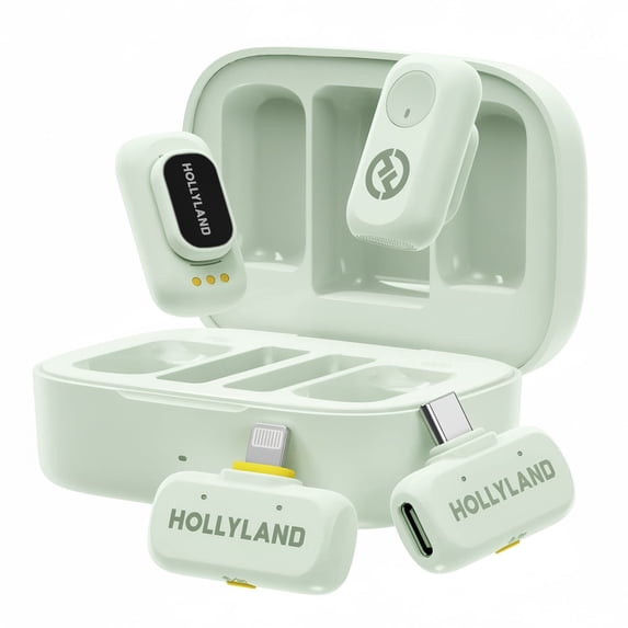 Hollyland Lark A1 Wireless Mini Microphone for iPhone & Android, Wireless Lavalier Microphone with USB-C RX, Lightning RX, Charging Case (Green)