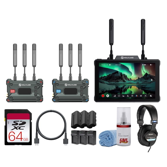 Hollyland Pyro S Wireless Video Transmitter Receiver with HDMI and SDI, 4K30, 1300 ft Bundle with Pyro 7 Wireless Transceiver Monitor and Accessories