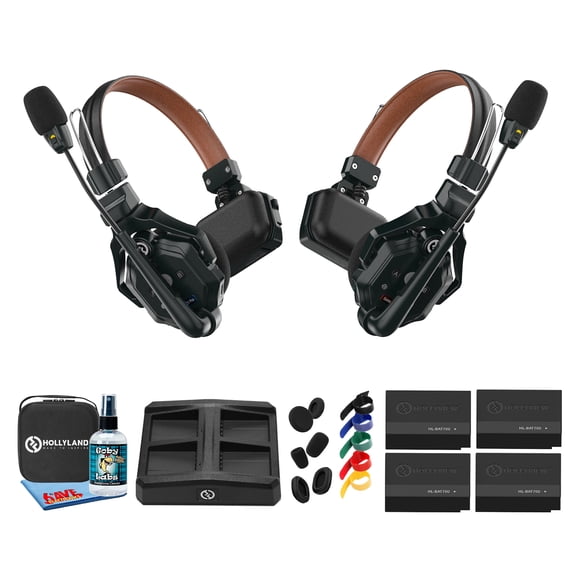 Hollyland Solidcom C1 Pro-2S Full-Duplex ENC Wireless Intercom System | 2 Headsets, DECT 6.0, 1100ft Range, Noise Cancellation | Cleaning Cloth + Headphone Kit + Cable Ties