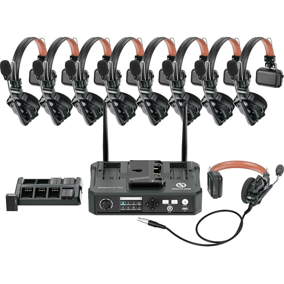 Hollyland Solidcom C1 Pro Full-Duplex ENC Wireless Intercom System with 9x Single-Ear Headsets and Hub Base